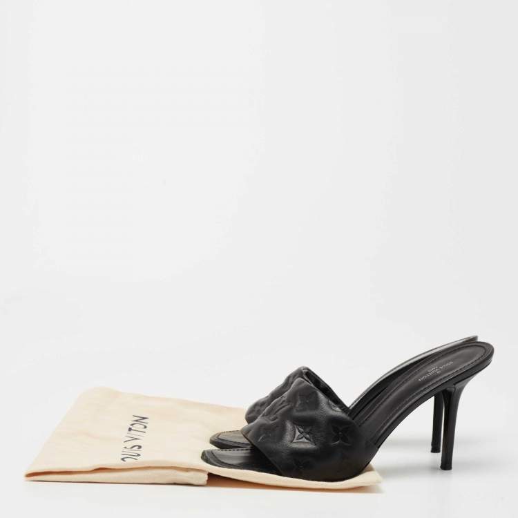 Pre Owned Louis Vuitton Black Monogram Embossed Leather Revival Slide Sandals Size 40