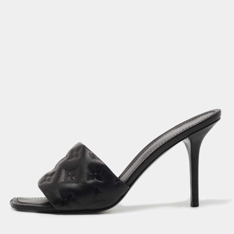Pre Owned Louis Vuitton Black Monogram Embossed Leather Revival Slide Sandals Size 40