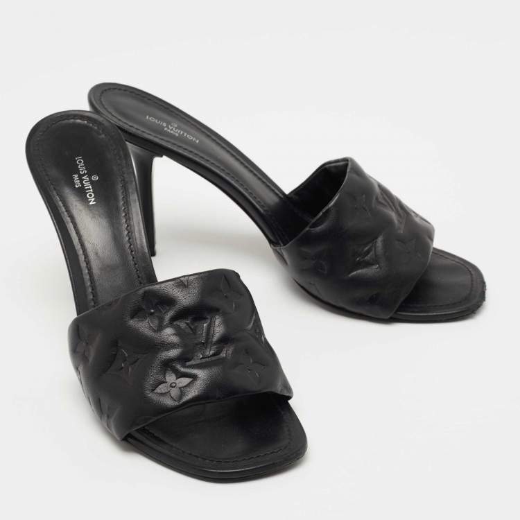 Pre Owned Louis Vuitton Black Monogram Embossed Leather Revival Slide Sandals Size 40