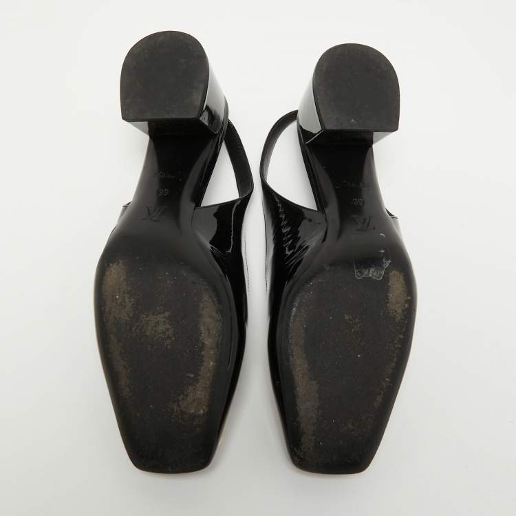 Pre Owned Louis Vuitton Black Patent Leather Madeleine Slingback Pumps Size 39