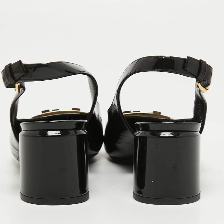 Pre Owned Louis Vuitton Black Patent Leather Madeleine Slingback Pumps Size 39