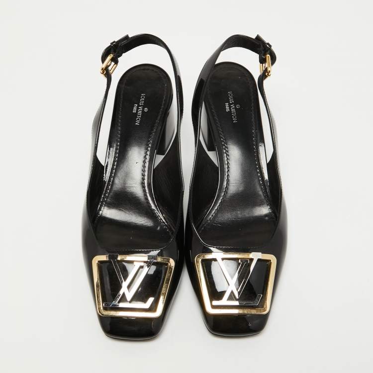 Pre Owned Louis Vuitton Black Patent Leather Madeleine Slingback Pumps Size 39