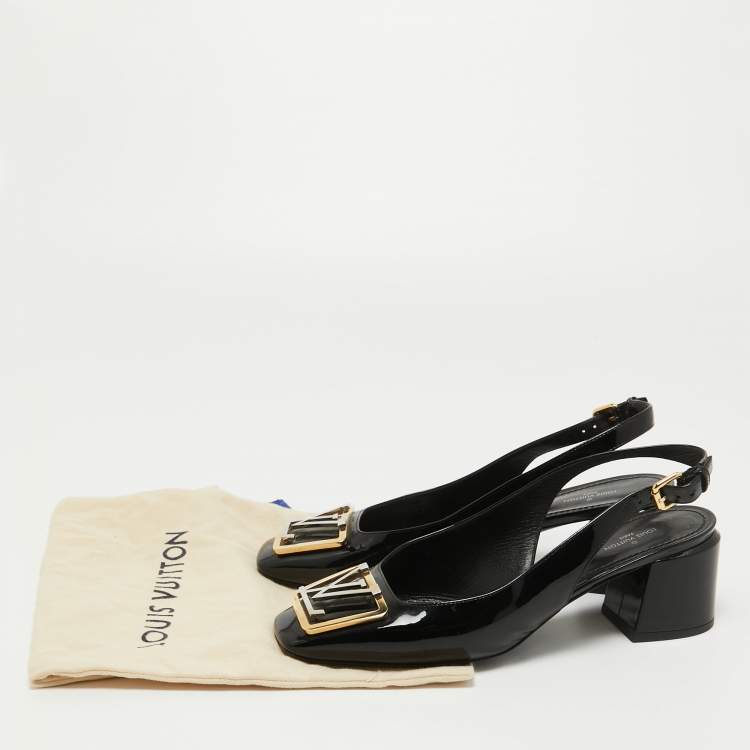 Pre Owned Louis Vuitton Black Patent Leather Madeleine Slingback Pumps Size 39
