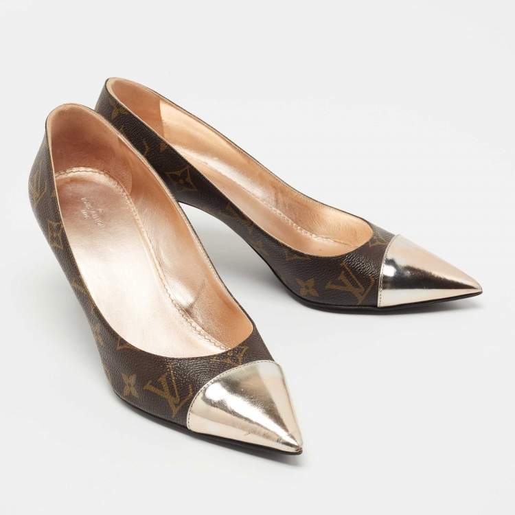 Pre Owned Louis Vuitton Metallic/Brown Leather and Monogram Canvas Fetish Pumps Size 40