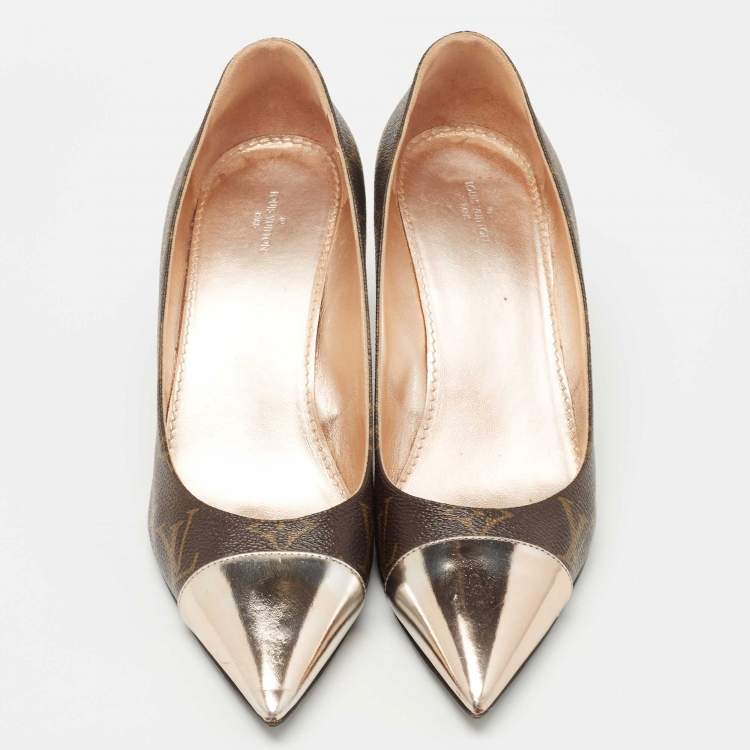 Pre Owned Louis Vuitton Metallic/Brown Leather and Monogram Canvas Fetish Pumps Size 40