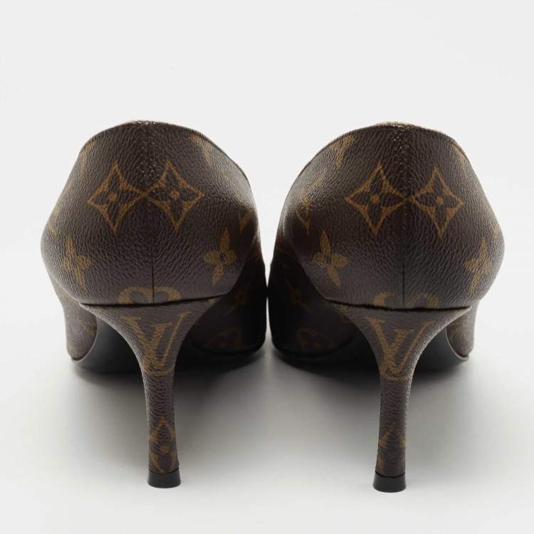 Pre Owned Louis Vuitton Metallic/Brown Leather and Monogram Canvas Fetish Pumps Size 40