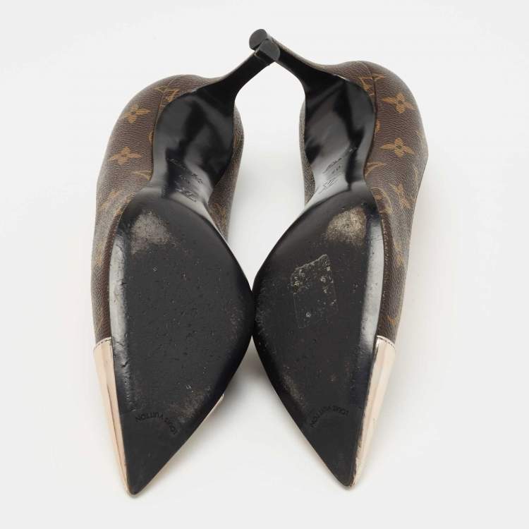 Pre Owned Louis Vuitton Metallic/Brown Leather and Monogram Canvas Fetish Pumps Size 40