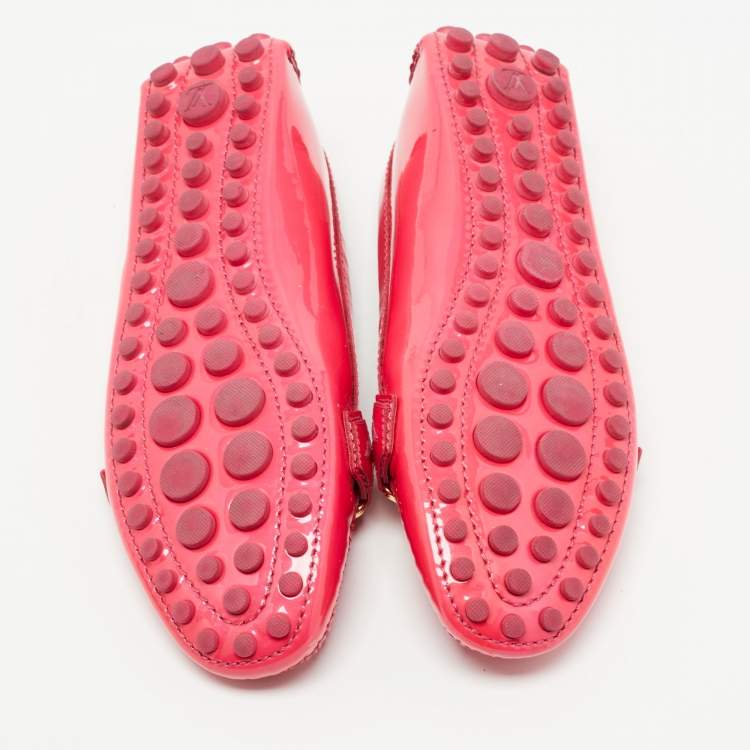 Pre Owned Louis Vuitton Pink Patent Leather Oxford Loafers Size 38