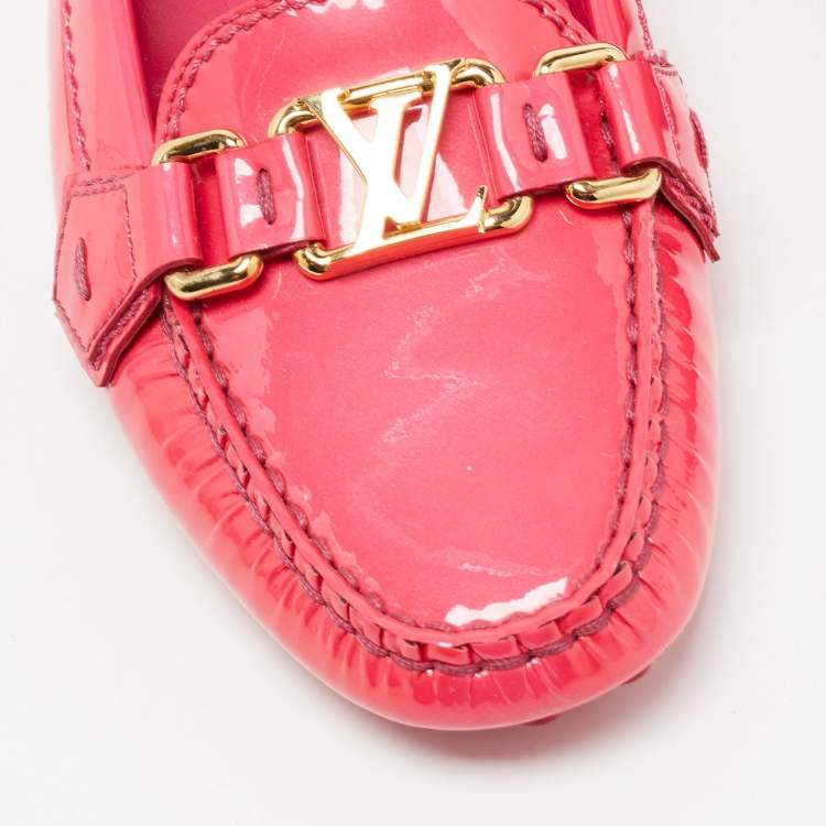 Pre Owned Louis Vuitton Pink Patent Leather Oxford Loafers Size 38