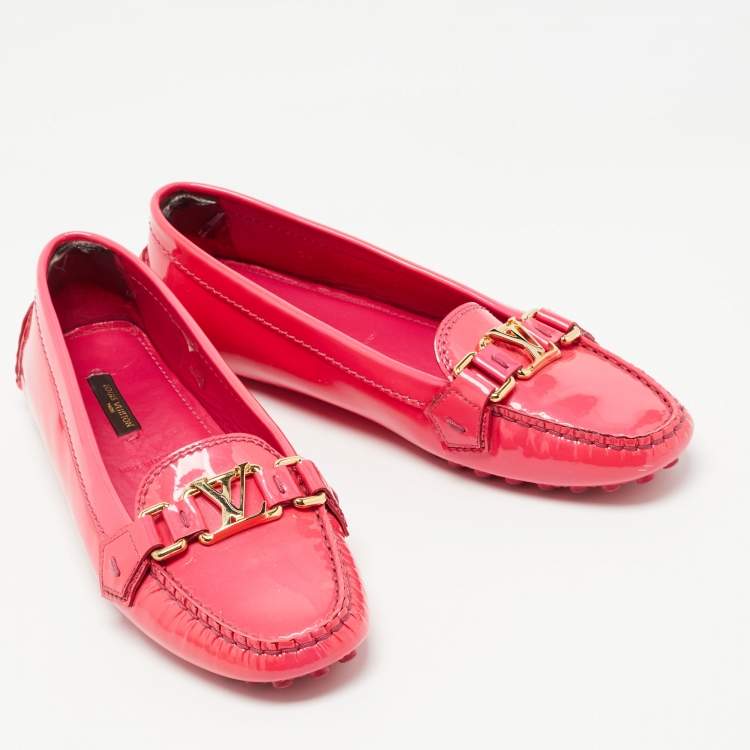 Pre Owned Louis Vuitton Pink Patent Leather Oxford Loafers Size 38
