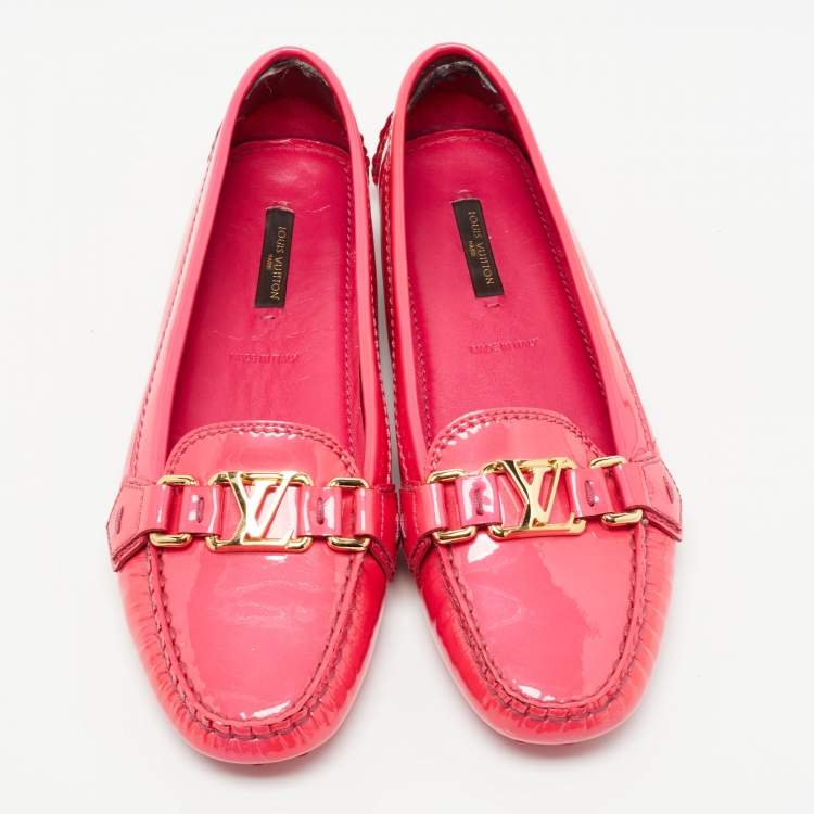 Pre Owned Louis Vuitton Pink Patent Leather Oxford Loafers Size 38