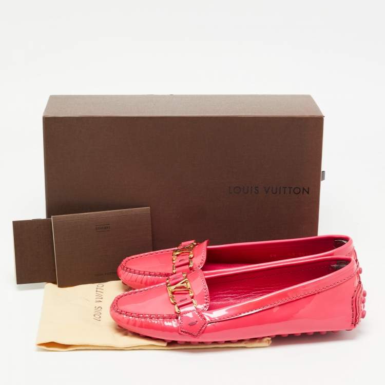 Pre Owned Louis Vuitton Pink Patent Leather Oxford Loafers Size 38