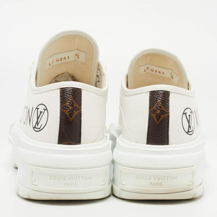 Pre Owned Louis Vuitton White/Brown Monogram Canvas Lace Up Sneakers Size 40