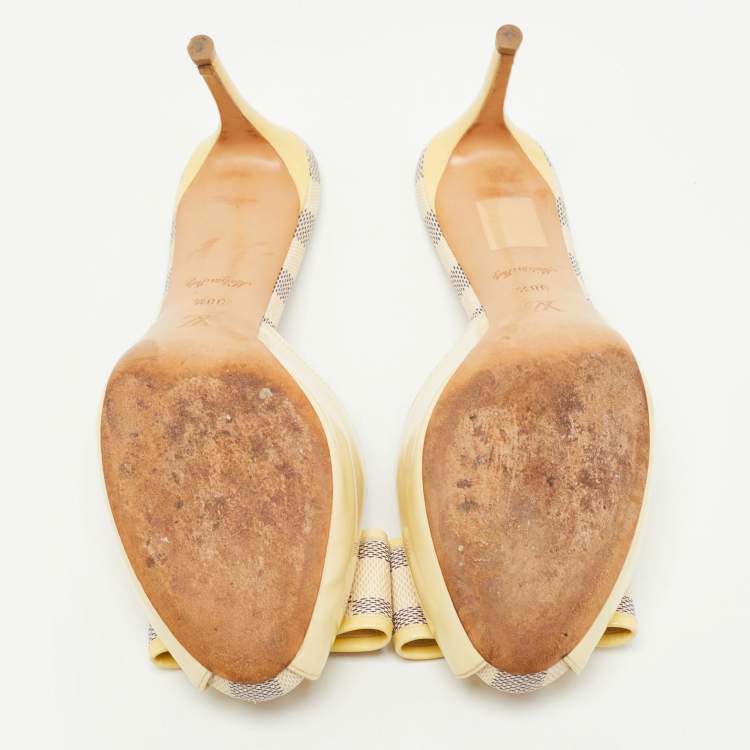 Pre Owned Louis Vuitton Yellow/Cream Patent Leather Mules Size 38.5
