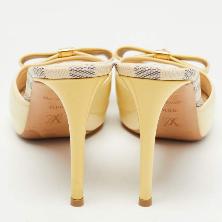 Pre Owned Louis Vuitton Yellow/Cream Patent Leather Mules Size 38.5