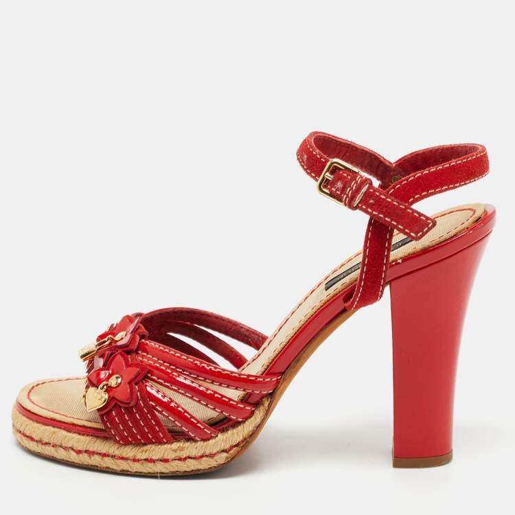 Louis Vuitton Red Suede and Patent Leather Ankle Strap Sandals Size 38.5  Louis Vuitton | The Luxury Closet