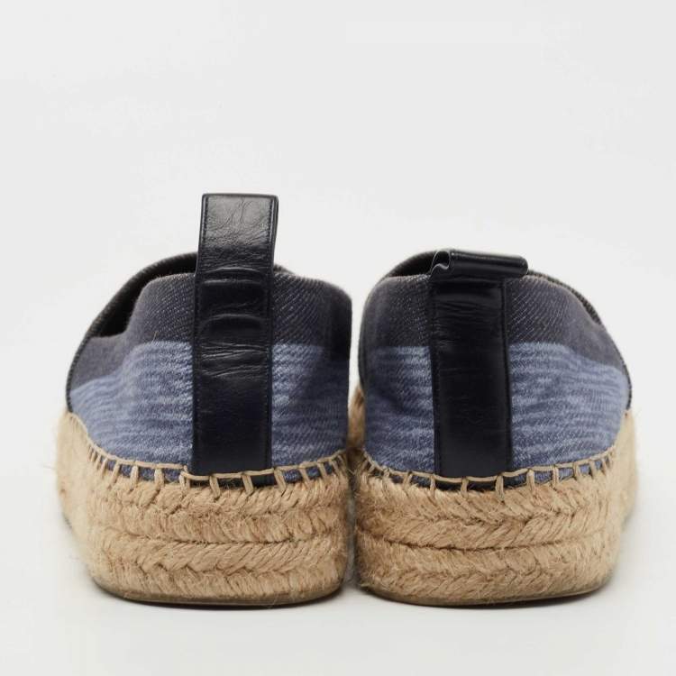 Pre Owned Louis Vuitton Navy Blue Denim Espadrille Flats Size 38