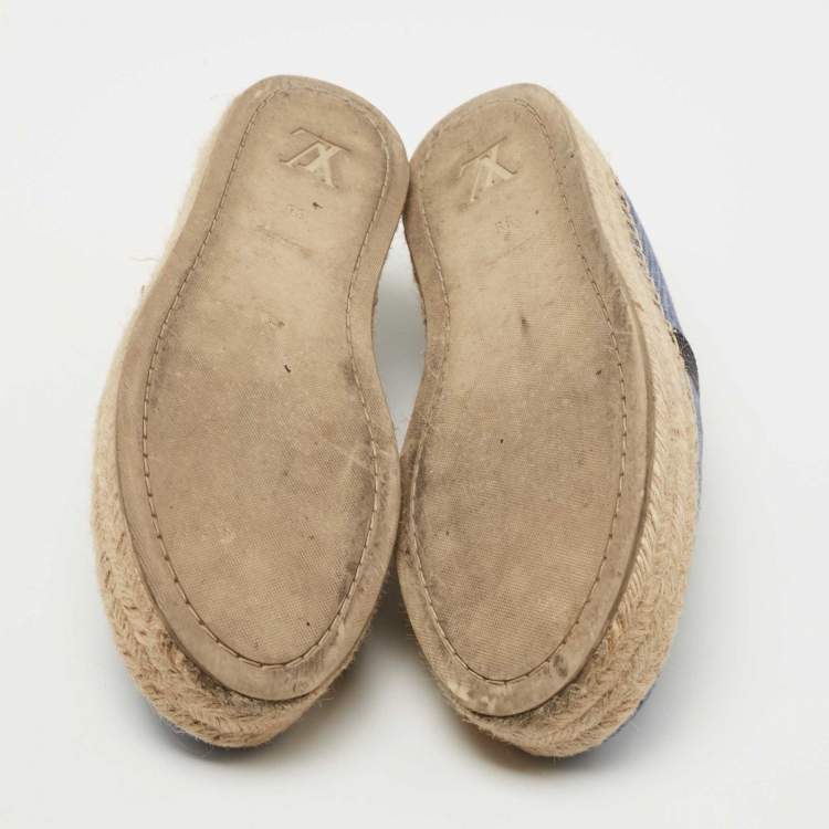 Pre Owned Louis Vuitton Navy Blue Denim Espadrille Flats Size 38