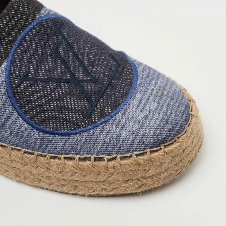 Pre Owned Louis Vuitton Navy Blue Denim Espadrille Flats Size 38
