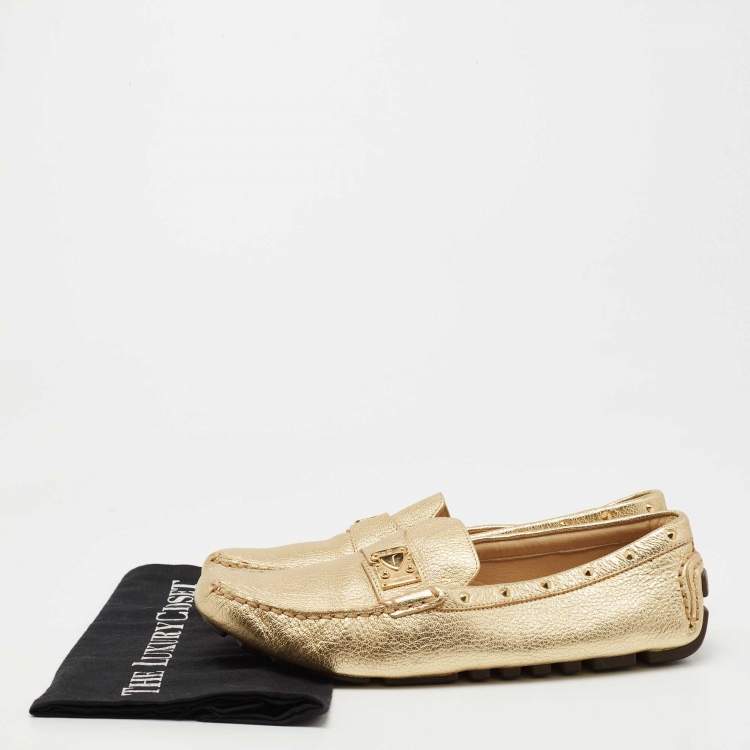 Pre Owned Louis Vuitton Metallic Gold Leather Lombok Loafers Size 40 