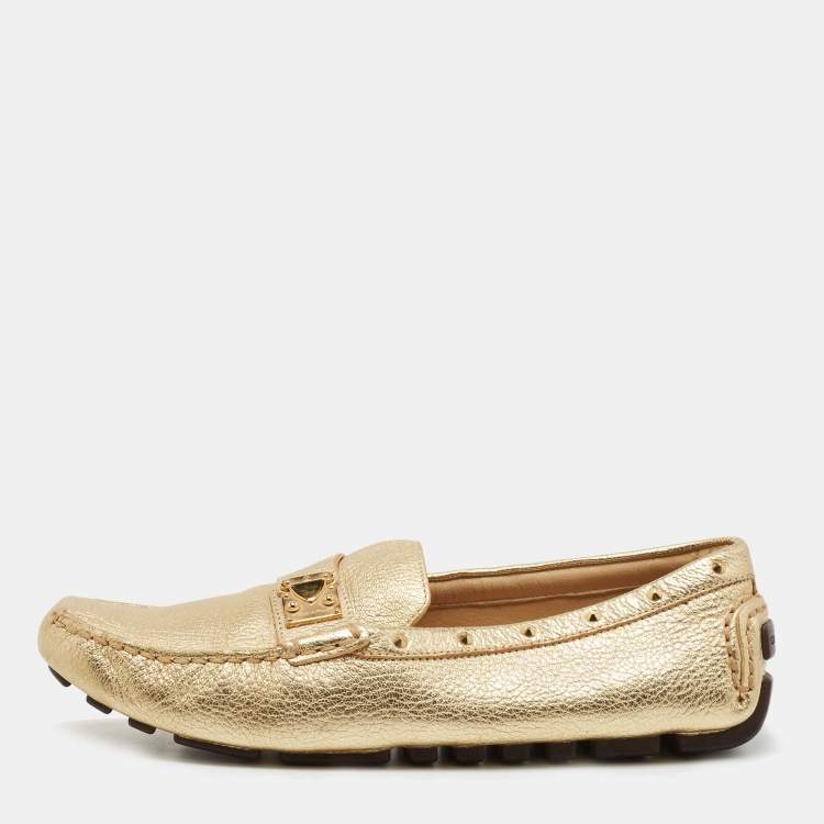 Pre Owned Louis Vuitton Metallic Gold Leather Lombok Loafers Size 40 