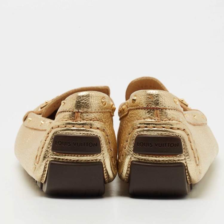 Pre Owned Louis Vuitton Metallic Gold Leather Lombok Loafers Size 40 