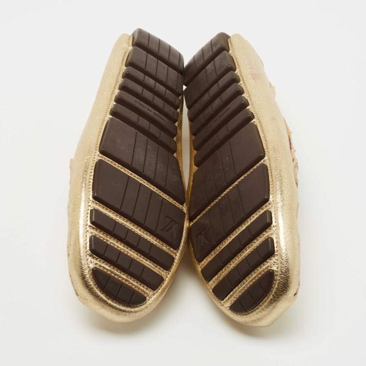 Pre Owned Louis Vuitton Metallic Gold Leather Lombok Loafers Size 40 