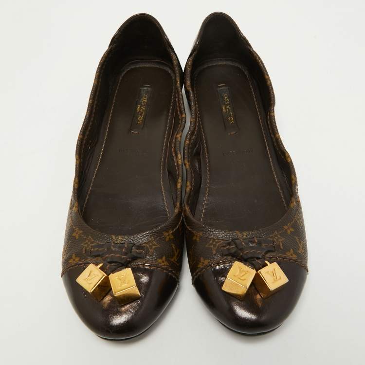 Pre Owned Louis Vuitton Brown Monogram Canvas and Leather Lovely Ballet Flats Size 37