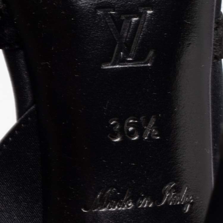 Pre Owned Louis Vuitton Black Satin and Velvet Crystal Embellished Slingback Sandals Size 36.5