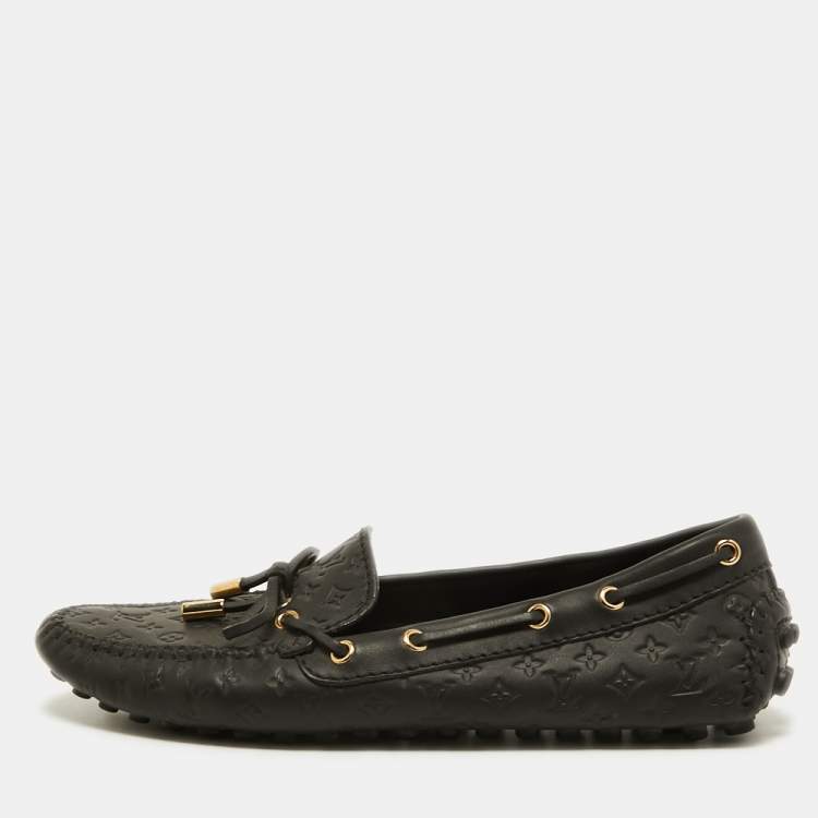 Pre Owned Louis Vuitton Black Leather Gloria Loafers Size 38