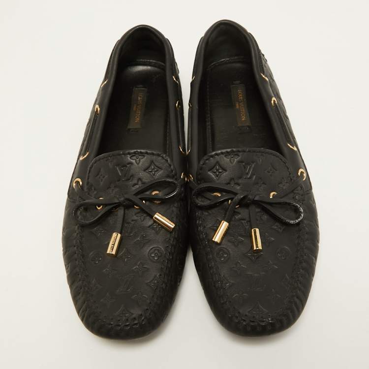 Pre Owned Louis Vuitton Black Leather Gloria Loafers Size 38