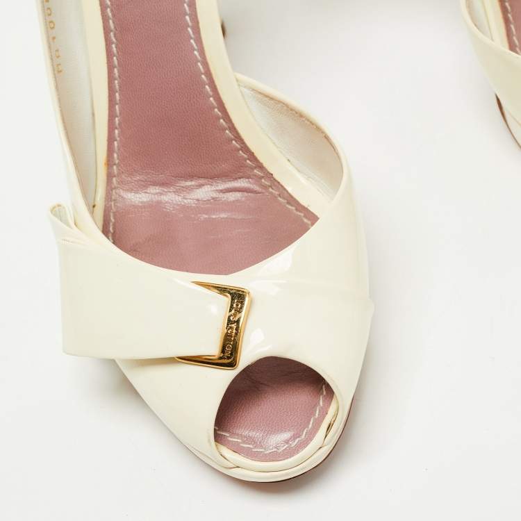 Pre Owned Louis Vuitton Off White Patent Leather Bow Peep Toe D'orsay Pumps Size 40