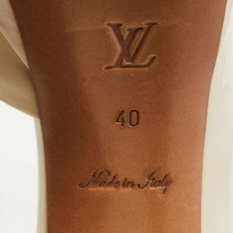 Pre Owned Louis Vuitton Off White Patent Leather Bow Peep Toe D'orsay Pumps Size 40