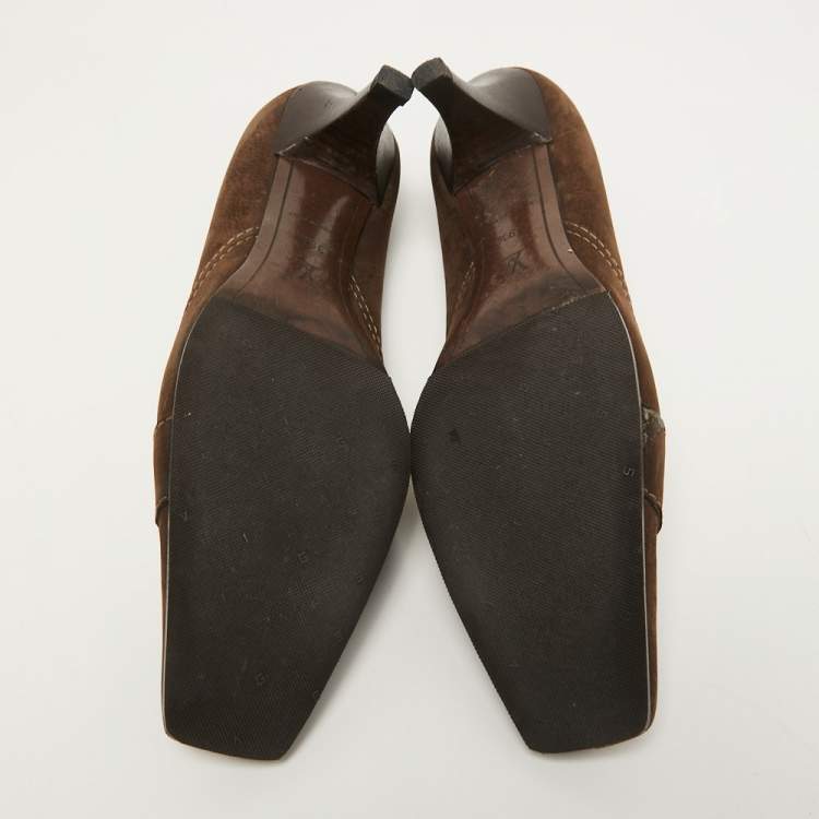 Pre Owned Louis Vuitton Brown Nubuck Leather Loafer Pumps Size 39.5