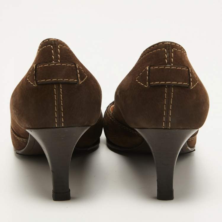 Pre Owned Louis Vuitton Brown Nubuck Leather Loafer Pumps Size 39.5