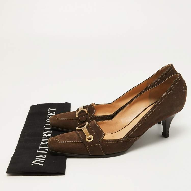 Pre Owned Louis Vuitton Brown Nubuck Leather Loafer Pumps Size 39.5