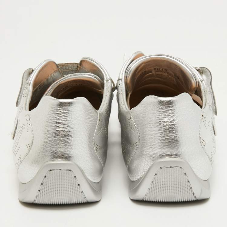 Pre Owned Louis Vuitton Metallic Silver Monogram Leather Sneakers Size 40