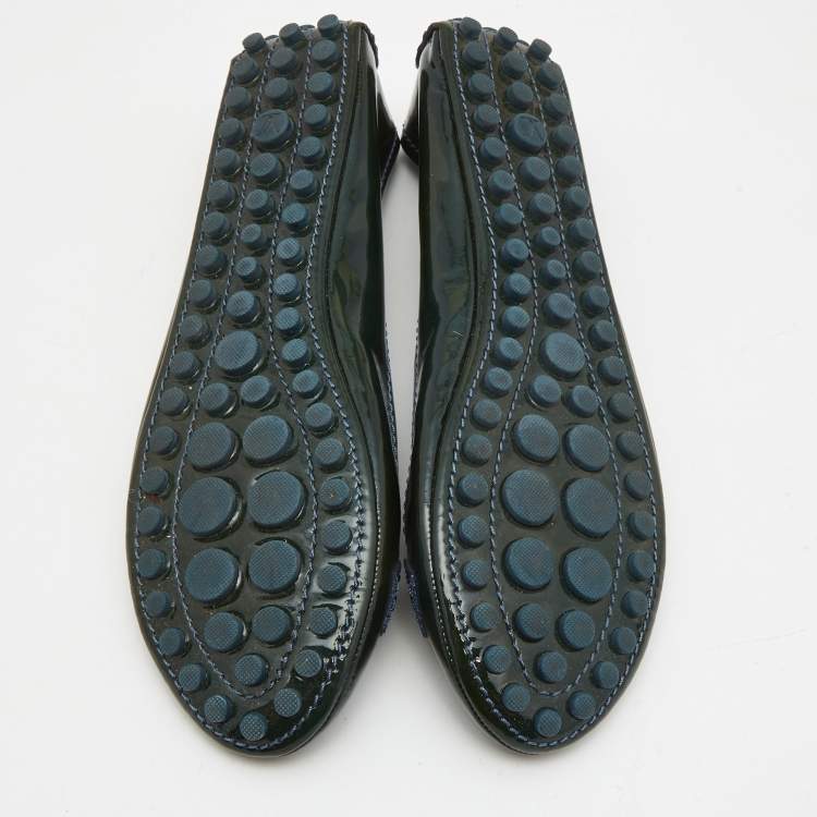 Pre Owned Louis Vuitton Dark Green Patent Oxford Ballet Flats Size 38.5