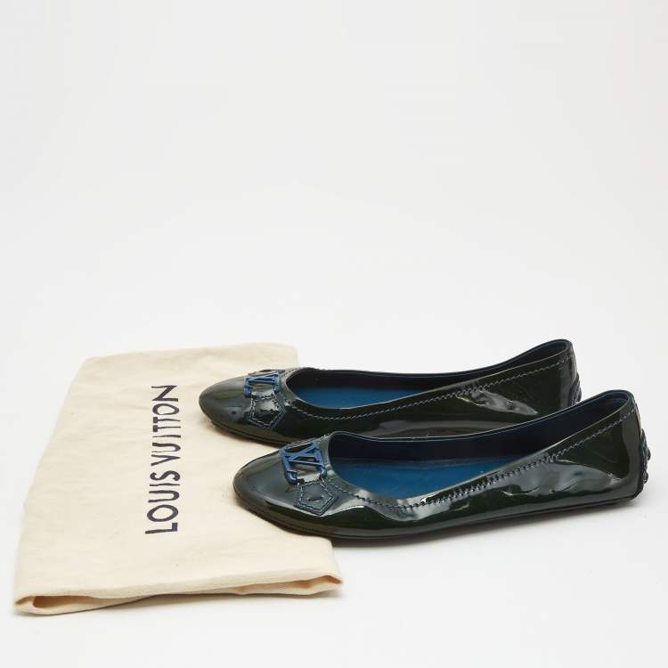 Pre Owned Louis Vuitton Dark Green Patent Oxford Ballet Flats Size 38.5