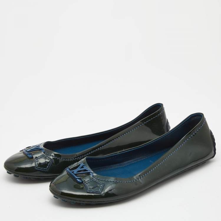 Pre Owned Louis Vuitton Dark Green Patent Oxford Ballet Flats Size 38.5