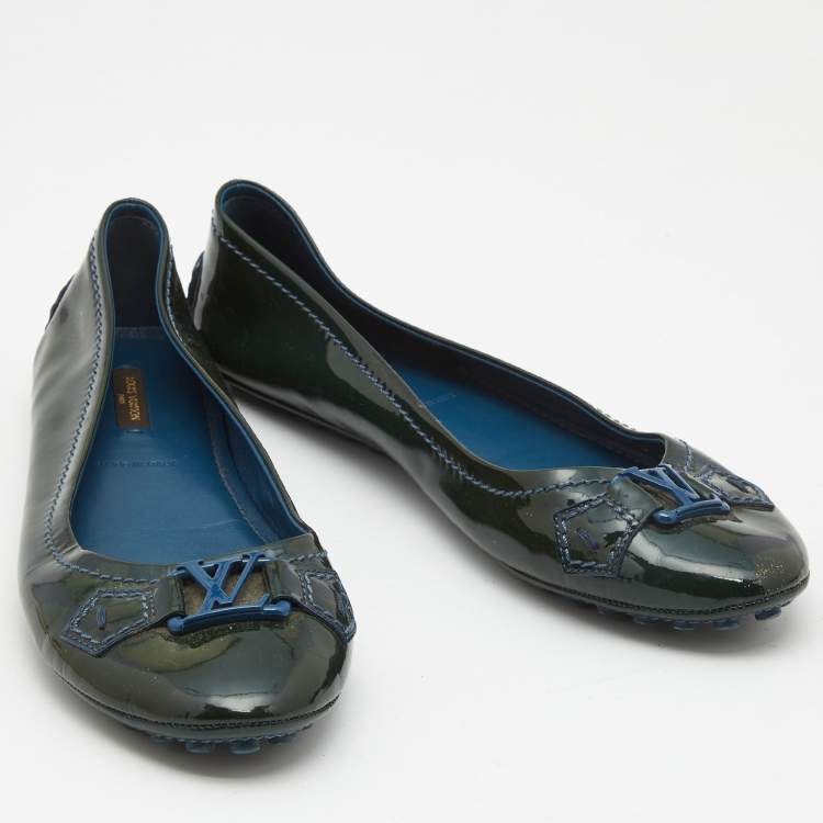 Pre Owned Louis Vuitton Dark Green Patent Oxford Ballet Flats Size 38.5