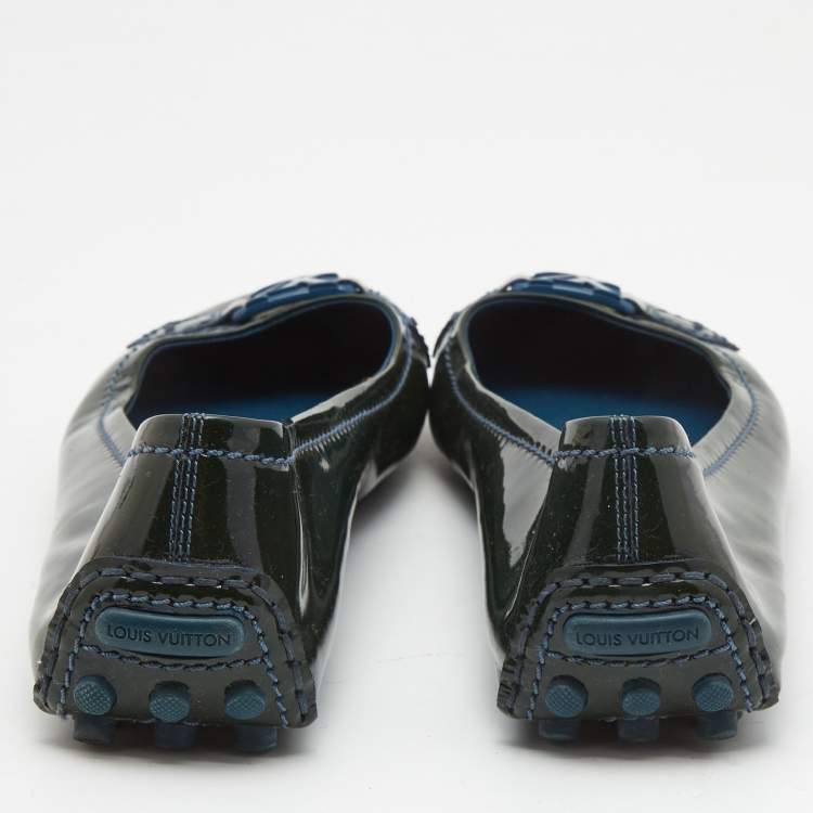 Pre Owned Louis Vuitton Dark Green Patent Oxford Ballet Flats Size 38.5