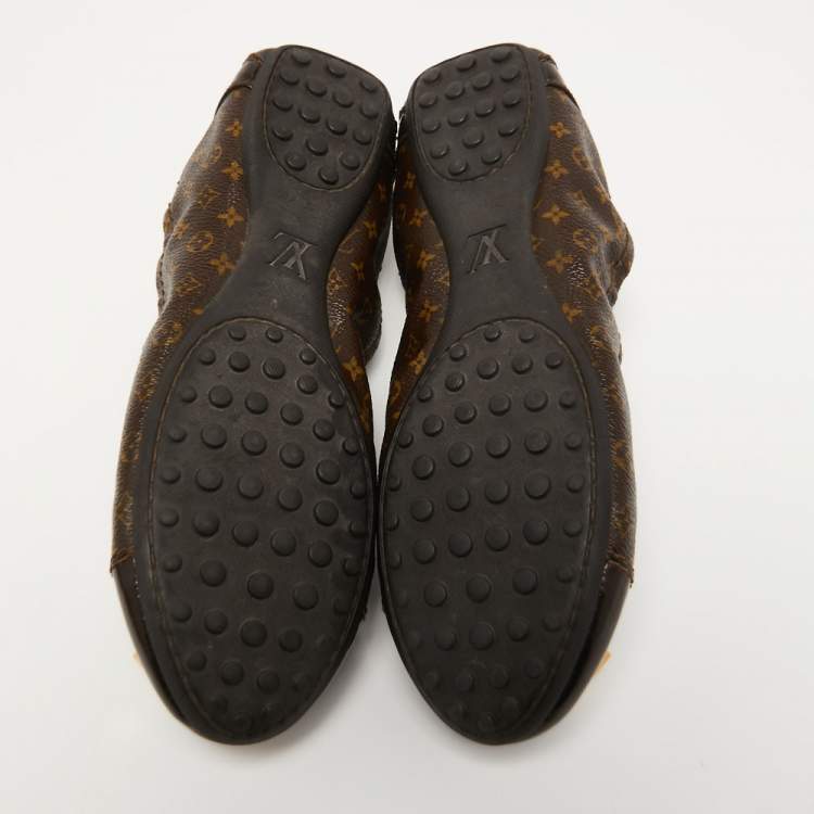 Pre Owned Louis Vuitton Brown Leather and Monogram Canvas Lovely Scrunch Ballet Flats Size 39