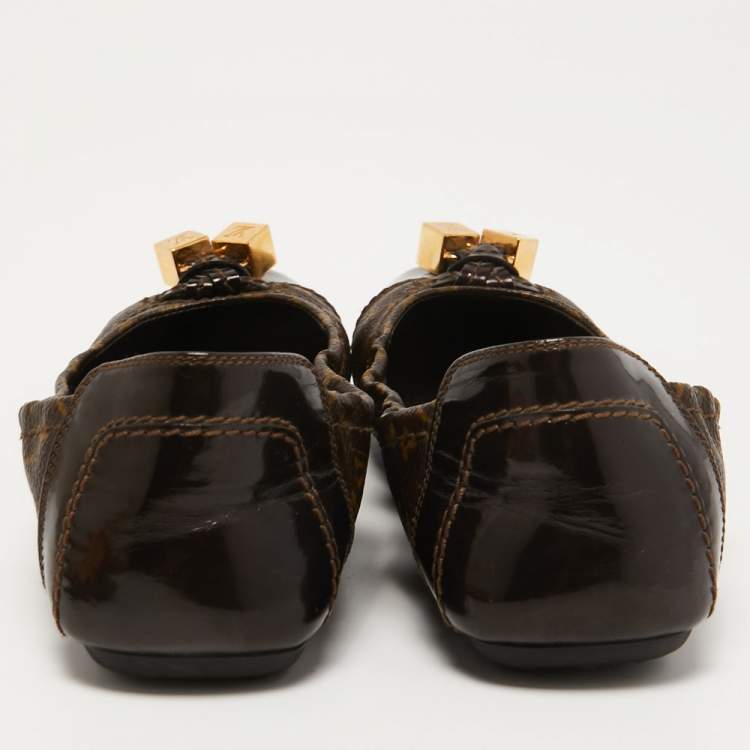 Pre Owned Louis Vuitton Brown Leather and Monogram Canvas Lovely Scrunch Ballet Flats Size 39