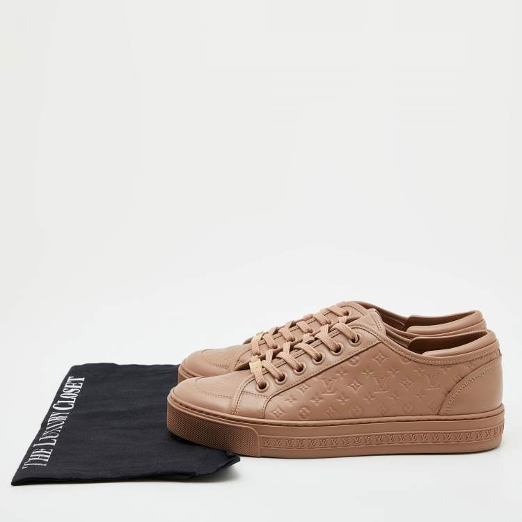 Pre Owned Louis Vuitton Old Rose Monogram Embossed Leather Jazzy Low Top Sneakers Size 39