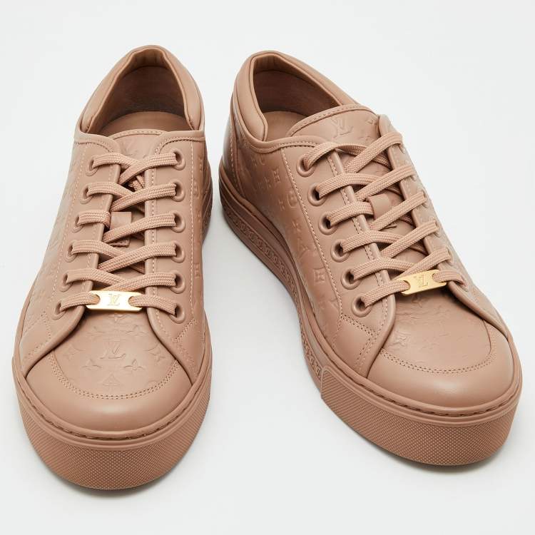 Pre Owned Louis Vuitton Old Rose Monogram Embossed Leather Jazzy Low Top Sneakers Size 39