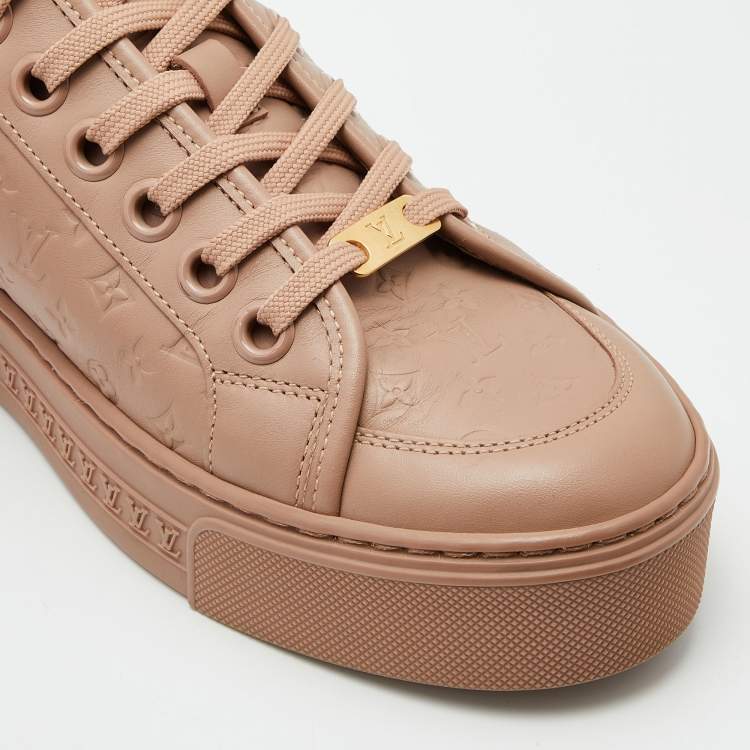 Pre Owned Louis Vuitton Old Rose Monogram Embossed Leather Jazzy Low Top Sneakers Size 39