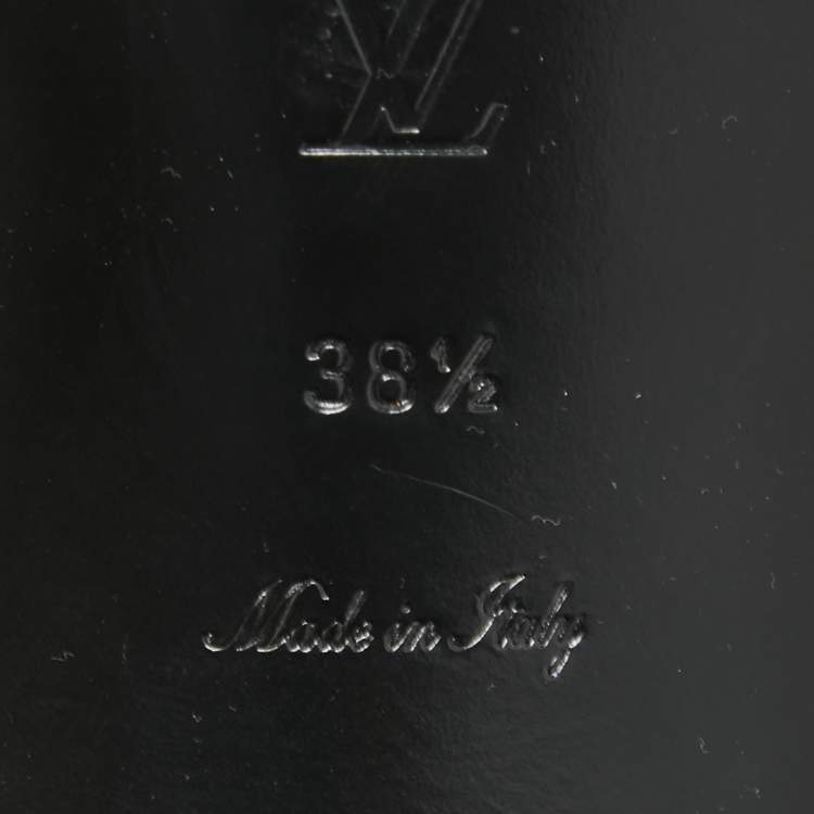 Pre Owned Louis Vuitton Black Leather Lock It Slide Sandals Size 38.5