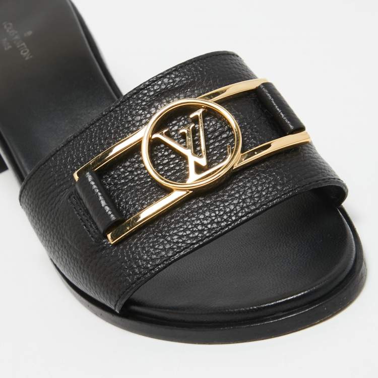 Pre Owned Louis Vuitton Black Leather Lock It Slide Sandals Size 38.5