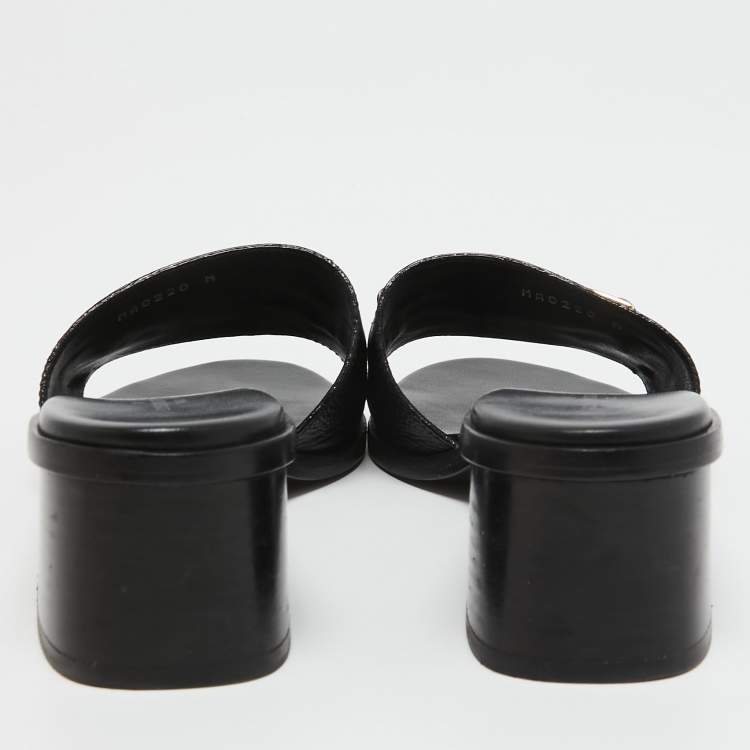 Pre Owned Louis Vuitton Black Leather Lock It Slide Sandals Size 38.5